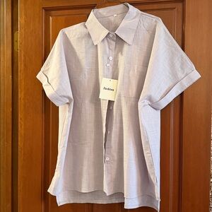 New with Tags Grey Generic Cotton/Linen Button Down Shirt SZ XL